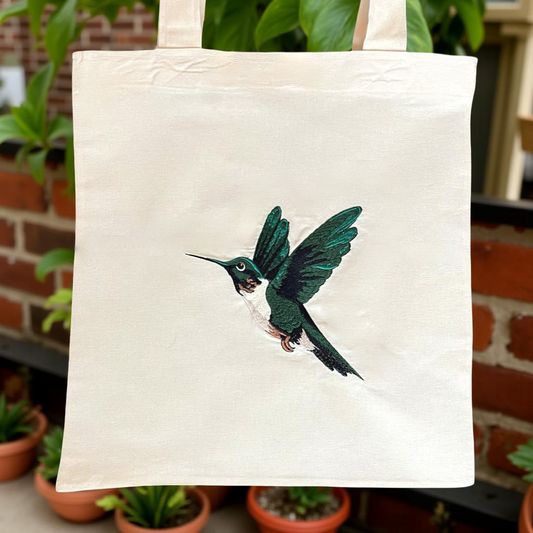 Tote Bag Bordado – Colibrí Esmeralda