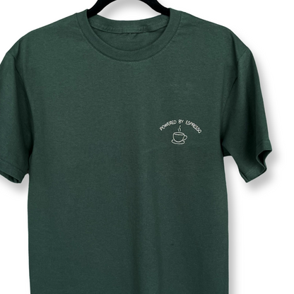 Playera bordada "Powered by Espresso" | Hilo Negro